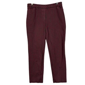 J Jill Pants Women Medium Red Black Gingham Plaid Ponte Slim Leg Stretch Holiday